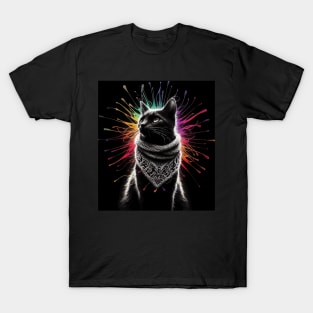 Monochromatic Knitting Cat Within Color Splash T-Shirt